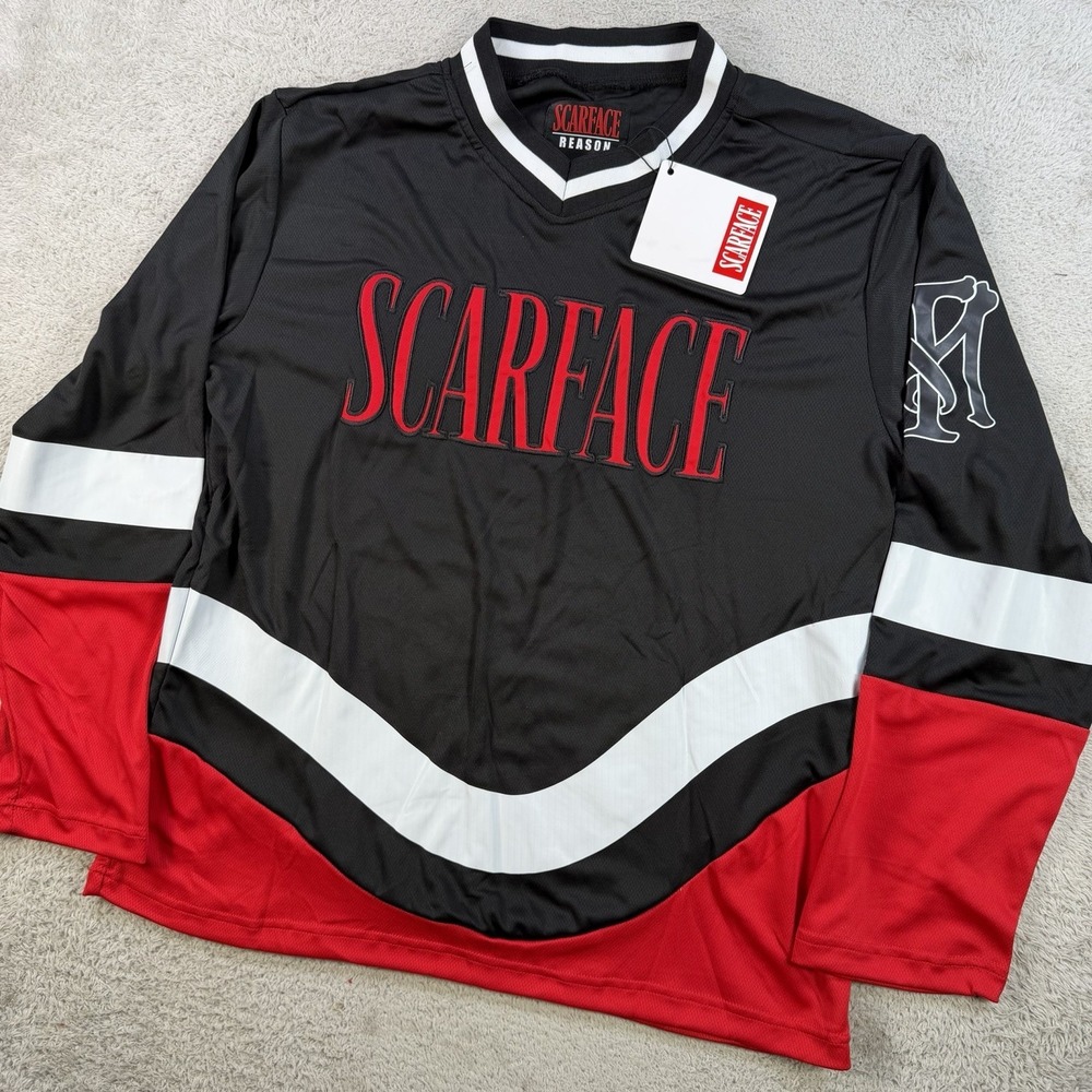 Scarface Hockey Jersey Mens Medium Black Red Tony Montana Reason Long Sleeve